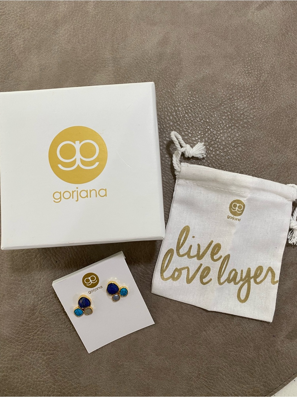 Gorjana Gold-Plated Blue & Turquoise Trio Stone Stud Earrings NWT - Picture 2 of 4